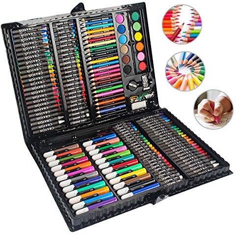 MIAOKE 168 Set de Pintura Niños, Set de crayones de cera, lápices de colores, pastel de acuarela, borrador, sacapuntas, lápiz HB, bloc de dibujo de 18 hojas