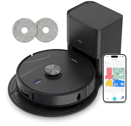 MEDION Saugroboter mit 2-in-1 Absaugstation, Lasernavigation und Wischfunktion X51 SW+ (Starke 10000Pa Saugkraft, 2in1 Roboterstaubsauger, rotierende Wischmopps, Kreuzlinienlaser) grau
