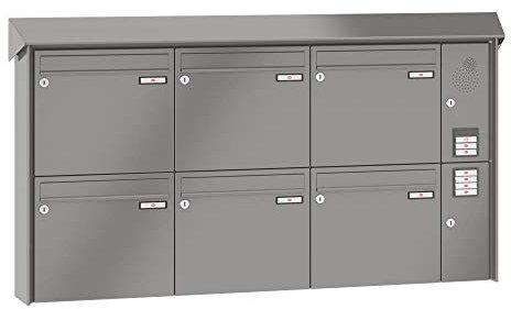 RENZ/Prisma / 6er Aufputz-Briefkastenanlage Wand-Briefkasten mit Sprechfeld/RAL-Farbe 9007 Volumen 12 L/Dein-Briefkasten.de