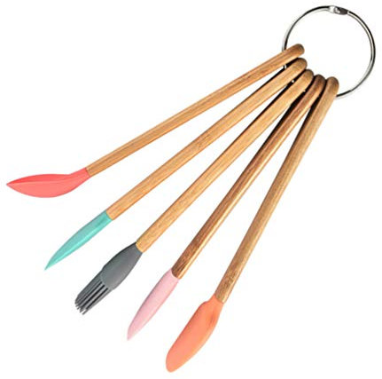 Cabilock 5pièces Kit De Pâtisserie Pour Garçon Fille Avec Raclettes Silicone Spatules Cuillère Et Pinceau à Huile Ustensiles De Cuisine Bois Et Silicone