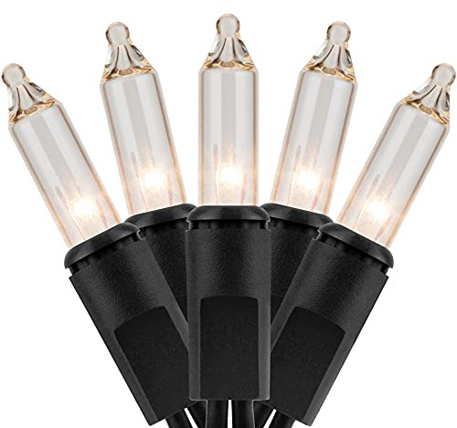 YULETIME 200 Clear Christmas Lights with Black Wire, Pack of 2 Strands of 21 ft 100 Count UL Certified Incandescent Mini String Light (Clear - Black Wire)