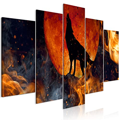 murando Acoustic Canvas Wall Art Wolf 100x50 cm / 40 x 20 picture with acoustic foam sound absorption print image Artwork 5 pcs room acoustics soundproofing Abstract Animal Fire Sun g-C-10005-b-a