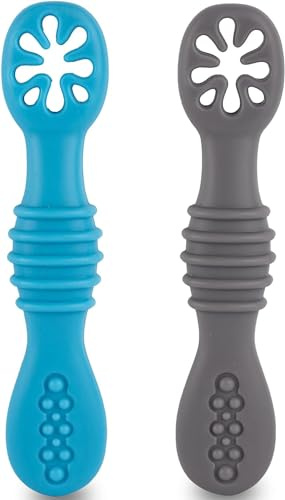 HOMYBABY® Silikon-Baby-Löffel – Babylöffel ab 6 Monate und für 2 Phasen – BLW Antibakterielles Esslernbesteck – Baby-Besteck mit 2 ergonomischen Baby-Löffeln – Babybesteck (C, x4)