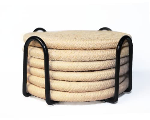 Set of 6 Vintage Woven Coasters Highly Absorbent & Heat-Resistant Drink Coasters for Protecting Table, Decorating Kitchen and Dining Tabletops