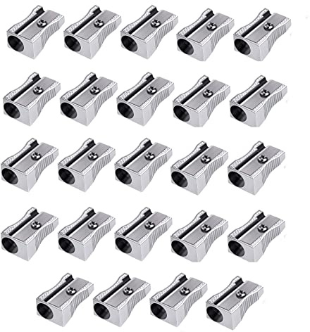 Doppelloch Bleistiftspitzer,24 Stück Anspitzer Mini Bleistiftspitzer Metallkeilspitzer Handheld Aluminiumlegierung Kleine Anspitzer für Schulen Büros Art