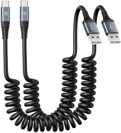USB Type C Charger Cable Fast Charging, [2Pack, 3ft] Coiled USB A to Type C