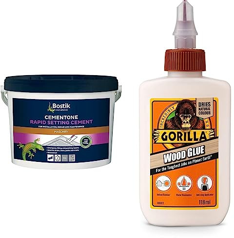 Bostik Cementone Rapid Setting Cement, Sets in 20 Minutes, Ideal for Emergency Filling and Patching Repairs, Waterproof, For Interior & Exterior Use, Colour: Grey, 5kg & Gorilla Wood Glue 118ml