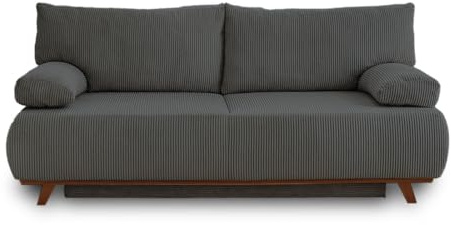 Bestmobilier Cristal - 3-Sitzer Sofa - Schlaffunktion und Bettkasten - aus cordsamt Dunkelgrau