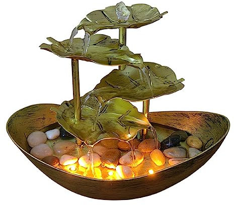 Bafnsiji 4-Tier Lotus leaf Cascade Wate Fountain with LED Lights, Lotus leaf Cascade Water Feature, Tabletop Cascading Shell Water Feature, Garden Water Feature Fountain,B