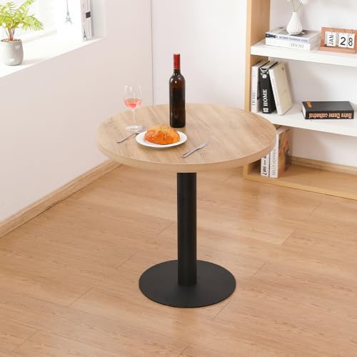 Mingone Esstisch Rund 80cm Küchentisch Klein Eiche-Optik für 4 Personen | Modern Esszimmertisch mit Metallbeinen, Holzplatte, Tisch Für Wohnzimmer, Für Balkon, Für Esszimmer