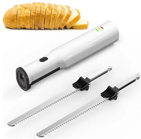 WHIPIN Cuchillo eléctrico for trinchar, Cortador de Pan y rebanador de Carne, Cuchillo rebanador de Carne inalámbrico Recargable con 2 Cuchillas dentadas de Acero Inoxidable de 8 Pulgadas y gatillo