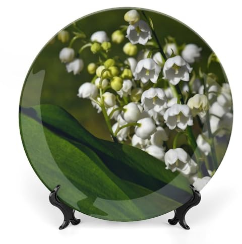Lily of The Valley Flower Decorative Plate for Wall Home Wobble-Plate with Display Stand Table Decor Ornament Ceramic Dinner Plate Dessert Dish Holiday Home Decoration 10