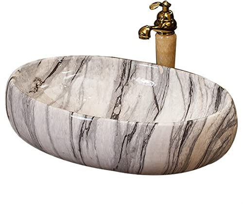 Lavabo da Appoggio Lavello da appoggio in ceramica ovale da 40,6 x 33 cm, modello in marmo, lavabo artistico, set for lavabo da bagno, vasca singola con rubinetto for mobiletto, lavabo, vanità Adatto