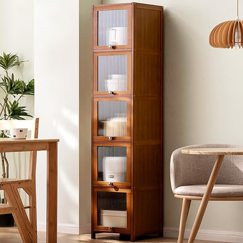 Vitrine, Küchenschrank, Schmaler Vorratsschrank Mit Rahmen Aus Heidekraut-Bambus, Mit Durchscheinender Tür, Versiegelt und Staubdicht, Mehrschichtiger Lagerregalschrank (Color : 40cm/15.7in, Size :