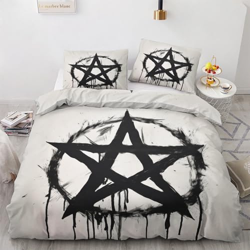 WQIZXCW Pentagramm Bettwäsche 135x200 - Gothic Motiv, Weiche und Angenehme Microfaser Bettbezug Set 2 Teilig, 1 Kissenbezug 80x80, mit Reißverschluss, Wendebettwäsche & Zimmer Deko