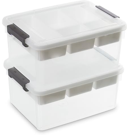 Citylife 2Pack Aufbewahrungsboxen mit Deckel, 16L aus Kunststoff mit abnehmbarem Tablett, Verstärkte Kisten Bastelaufbewahrungs box klein für die Organisation von Werkzeug, Handwerk, Buntstifte