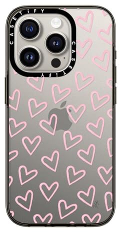 CASETiFY Kompakte Schutzhülle für iPhone 15 Pro [Schlank/Schutz vor Stürzen aus 1,2 m Höhe/Kabelloses Laden] - Hearts/Light Pink Thin (Transparent) - Transparent Schwarz