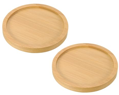 PATIKIL Plato de Madera de Bambú, 2 Unidades Plato de Drenaje Redondo de 3.5 Pulgadas para Plantas Bonsái y Macetas Suculentas en Casa o Balcón