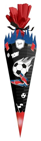 itenga Bastelschultüte Fussball - SCHULTÜTEN Bastelset FUSSBALL BLAU ROT 68cm - 3D Wellpappe - für Fussball Fans in den Farben deines Lieblingsvereins (Schultüte schwarz)