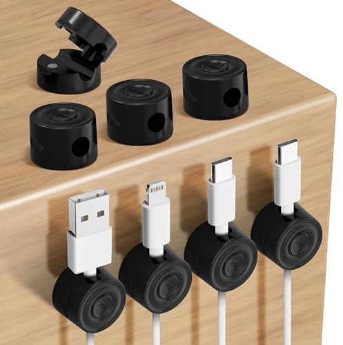 Seltureone 8 Stück Kabelhalter Kabelclips, Kabelmanagement, Magnetische Kabelhalter, Kabel Organizer für Schreibtisch, Nachttisch, Telefonladegerät, Computer, Zuhause, Büro, Auto - Schwarz