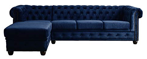 Lisa Design William - Chesterfield Ecksofa Links - 4 Sitzplätze - aus Samt Nachtblau