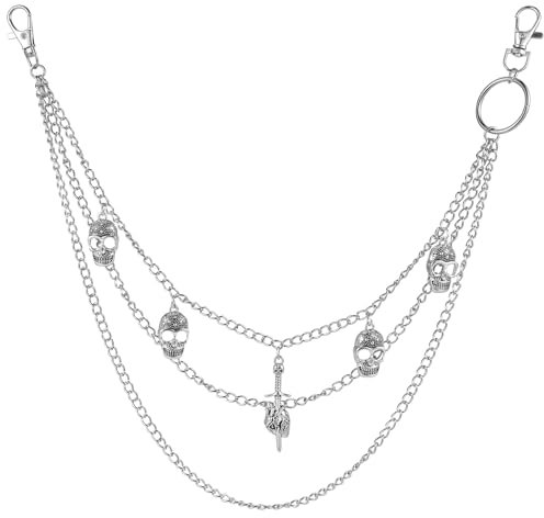OOTSR Dreilagige Hosen Kette, Jeans Ketten Punk Totenkopf-Hosenkette Gürtel Kettes Portemonnaie Tasche Ketten, Hip-Hop Gothic Bikerkette Gliederkette für Herren Damen