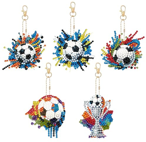 KiKiHong Diamond Painting Schlüsselanhänger Fußball Diamond Art Painting | 5 Stück,Malen nach Zahlen Diamond Painting Fussball für Damen Herren Tasche