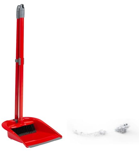 Tall Long Handled Red Dustpan & Brush Set | For Indoor Sweeping Home & Kitchen