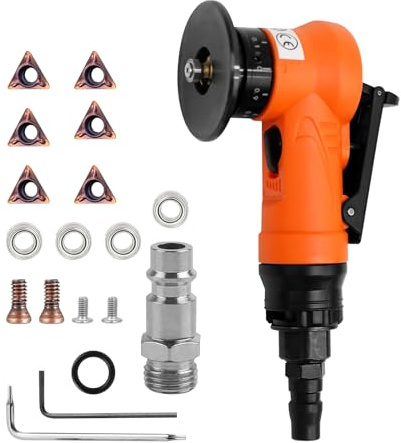 Pneumatic Chamfering Tool Handheld, Mini Air Chamfer Tool Pneumatic Beveling Tool 30000 RPM 45° Arc Corner with 1/4 Inch Air Inlet for Metal Trimming and Deburring (6C Angle Inserts + 4 Bearing)