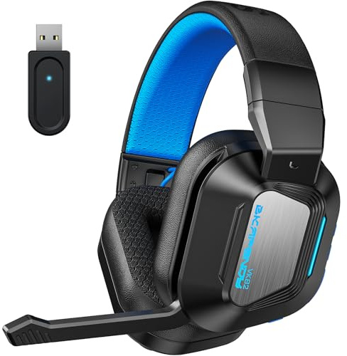 Skapendy Wireless Gaming Headset für PC, PS4, PS5, 2.4Ghz Verlustfreies Sound Gaming Kopfhörer Mit Mikrofon, Bluetooth Kabelloses Headset für Mac, Switch, Faltbares, Coole RGB, 50H+ Akkulaufzeit