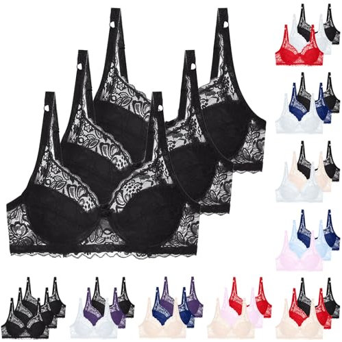 XCXC 3er-Pack Damen BH ohne Bügel Push Up Spitzen-BH Frauen Weich Bequemer Sexy Klassische BHS mit verstellbarem Träger Women Bra Set für Alltag