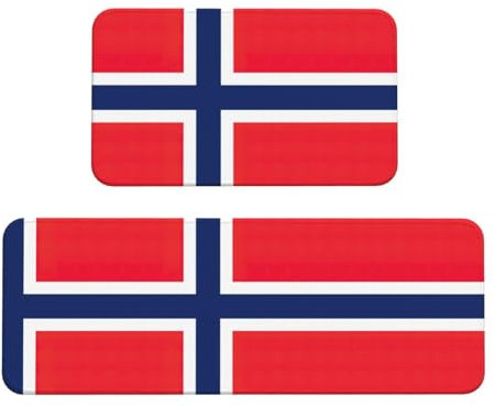 Weihnachtliche Küchenmatten mit norwegischer Flagge, 2 Stück, gepolsterte Küchenmatten für Boden, rutschfeste Matte für Küche, Boden