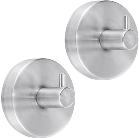 Dntorx Suction Cup Hooks, 2 Pack Silver Stainless Steel Suction Hook for Shower Bathroom Towel Hook Holders Shower Hooks Hanging Towels, Loofah, Robe, Coat,