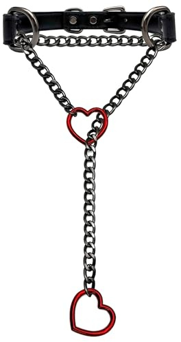 EverGlimp Black Leather Choker Collar For Women, Handmade Heart Slip Chain Choker Long Necklace with Adjustable Buckle
