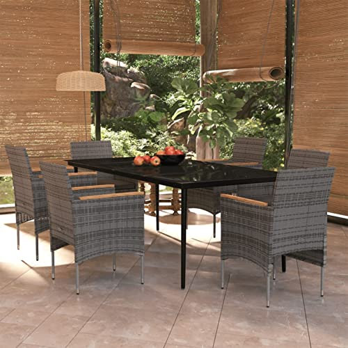 Fasba Gartenmöbel 7-TLG. mit Kissen Gartengarnitur Sitzgruppe Sitzgarnitur Gartenset Gartentisch Esstisch Gartenstuhl Tisch Stühle Grau Schwarz