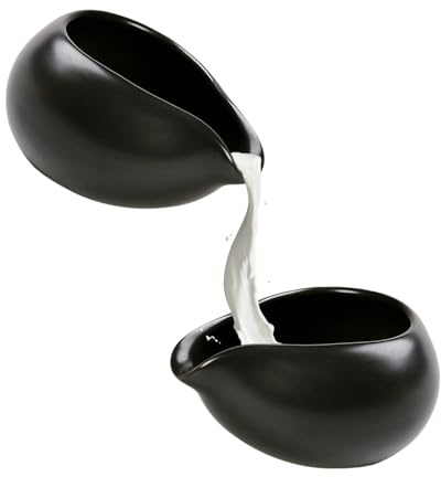 Sgphrzlt 2 Pack Mini Ceramic Creamer Pitcher for Milk Syrup, 100 ml Small Gravy Boat, Porcelain Dipping Sauce Bowl Cup Container for Tea Coffee, Serving Dispenser Accessories, Black