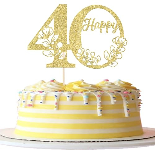 Xsstarmi 1 Pack Happy 40th Birthday Cake Topper Gold Glitter 40 Cake Pick Cheers to 40 Birthday Cake Decorations for Happy 40th Anniversary Party Cake Decoration Supplies