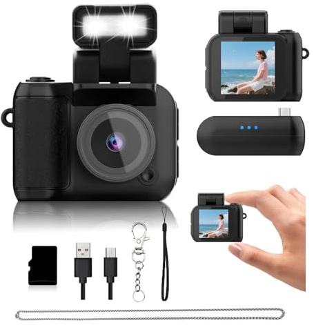 Mini Camera Keychain Mini Retro Camera Cameras Keychain Built-in 32GB Memory Card Best Choice for Travel Vlog Photography Gifts for Girl(Black)