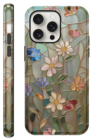 Saqmkil Fodral för iPhone 15 Pro, Aesthetic Ritningar Mode Silikon Fodral Blommor Mönster, TPU Kvinnor Tunn Mjuk Stötsäker Stötsäker Skyddshölje Fodral för iPhone 15 Pro 6,1 tum, Sommar