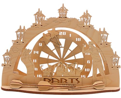 Dekohelden24 Cadeau de fléchettes, arc lumineux, arche flottante, arche de chandelier avec éclairage LED, 10 ampoules, motif : fléchettes – Championship, L/l/H 43 x 12 x 30 cm – Fabriqué en Allemagne