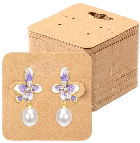 100 Pcs Earring Cards, 2 Inch Brown Earring Holder Display Cards, Blank Paper Jewelry Tags with 6 Holes, Earrings Hanging Card for Selling Jewelry DIY Crafts Retail