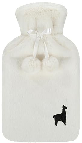 Nordstern Bolsa de agua caliente beige con funda suave de 1,8 l, botella de cama grande a prueba de fugas con funda de felpa suave para botella de agua caliente, ideal para adultos, niños y