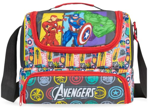 Get Trend Marvel Avengers Borsa Termica Bambini, Lunch Bag Merenda con 2 Scomparti, Porta Pranzo Bambino per Scuola Asilo e Tempo Libero, Idea Regalo Bambino (Multicolore Avengers)