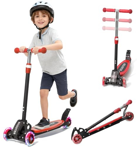 Scooter for Age 6+, Folding Kick Scooters for Kids 8-12,Teens, Adults up to 250Lbs,3 Adjustable Height, Rear Brake, Wide Antislip Deck, Lightweight Scooter for Boys Girls