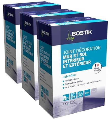 Bostik Joint Fin Tous Terrains – 1 à 6 mm – Joint en Poudre pour Carrelage – Sol et Mur – Intérieur et Extérieur – Hydrofugé – Gris– Boîte de 1 kg (Lot de 3)
