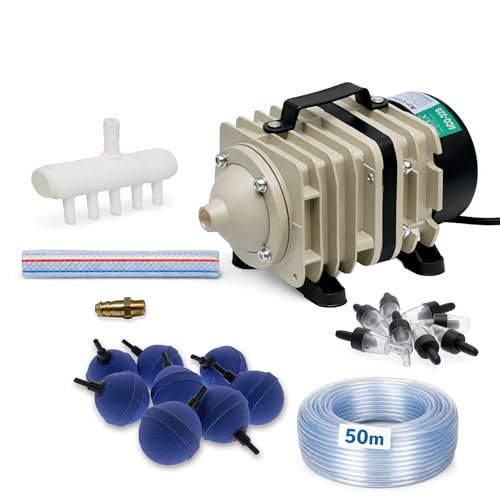 VIALIA Luftpumpe ACO ölfrei, leise <60 dB, Aluminiumgehäuse, Luftkompressor für die Belüftung von Teich und Aquarium