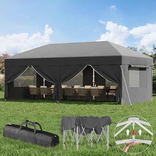 DEVOKO Carpa plegable con ventanas de malla ventilada,pabellón impermeable y resistente al invierno de3x6m,carpa plegable con laterales, protección UV50+carpa para fiestas en jardines patios y camping