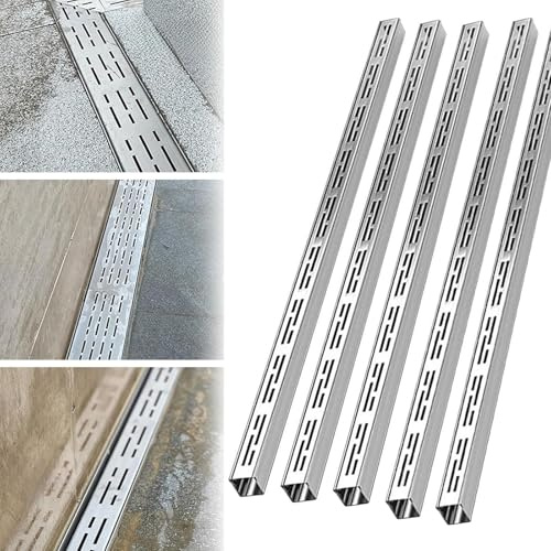 Canaleta Desague con Rejilla 304 Acero Inoxidable, Canaleta de desagüe Canal Drenaje Acero Rectangular - Kit con Rejillas for Jardín Garaje Cocina​(H5*W7CM/H1.96*W2.75IN)