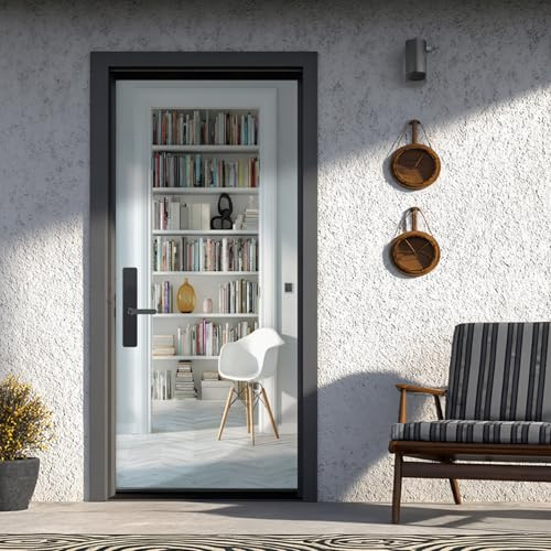 Bücherregal Türaufkleber, Studie Türtapete Selbstklebend, Bücherschränk Türfolie 100x200 cm,Türaufkleber Fototapete,Türposter Abnehmbar Türfolie PVC Für Tür Schlafzimmer Badezimmer