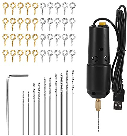 MAJONMMERD Mini trapano elettrico, morsa per la creazione di gioielli in resina con 10 punte per portachiavi in legno, modello di orecchini (50 chiodi a artiglio)
